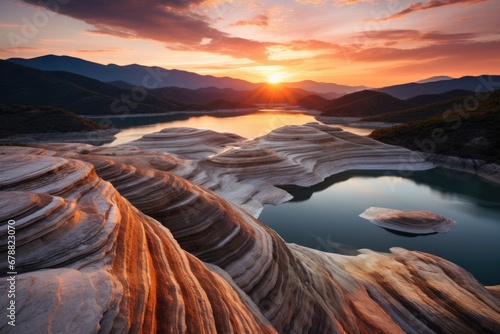 Paradise at Hierve El Agua: Sunset over Petrified Waterfalls in Oaxaca, Mexico photo