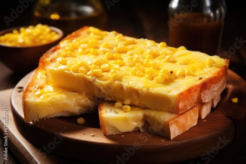 Closeup of Cachapa with Cheese, a Colombian Coloured Bread made with Corn, Cheese and Butter photo