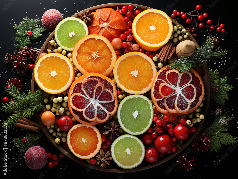 Christmas New Year food composition. Generative Ai