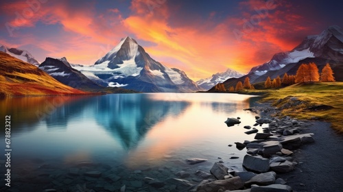 Captivating Swiss Alps Panorama of Bachalpsee at Sunset - Splendid Autumn View of Grindelwald Massif  Bernese Oberland Region  Europe