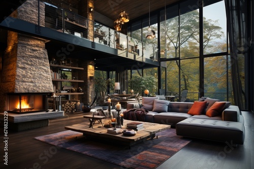 Loft interior design of modern living room with TV © roy9