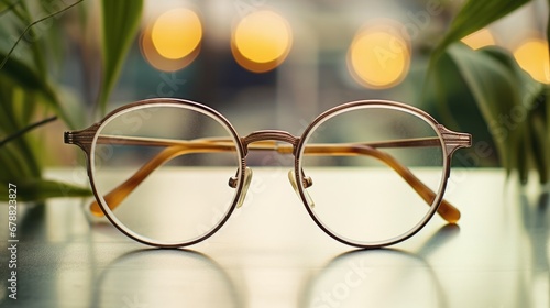 A pair of glasses sitting on top of a table