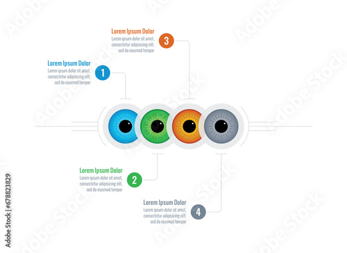 eye health infographic template. colorful eyes informational template. four steps infographic template