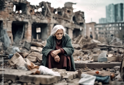 Vita Distrutta- Il Ritratto di una Donna Anziana nell'Abbandono photo