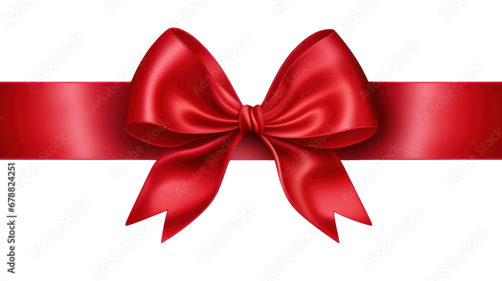 Fototapeta premium Beautiful shiny silk red bow isolated on transparent background, decorative design png element, clip art festive object.