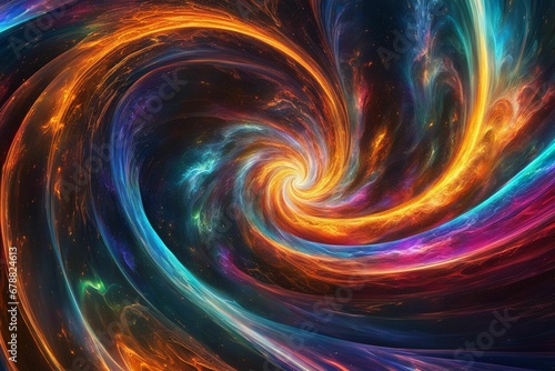Cosmic energy swirl in exploding colors background 