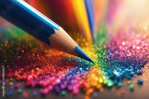 Fototapete Burst of glitter and pigments from colorful pencil tip
