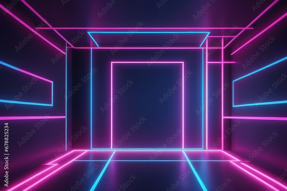 Room with 3d neon geometric lines Room with 3d neon geometric lines