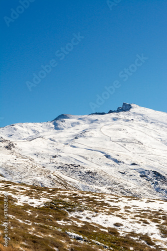 Snowy mountain. Veleta peak in Sierra Nevada.