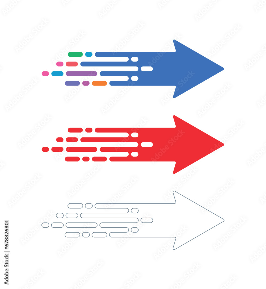 fast arrow sign set. colored arrow sign on white background fast arrow sign set. colored arrow sign on white background