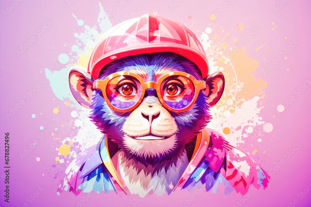cool animal wearing sunglasses with a abstract colorful. white background cool animal wearing sunglasses with a abstract colorful. white background