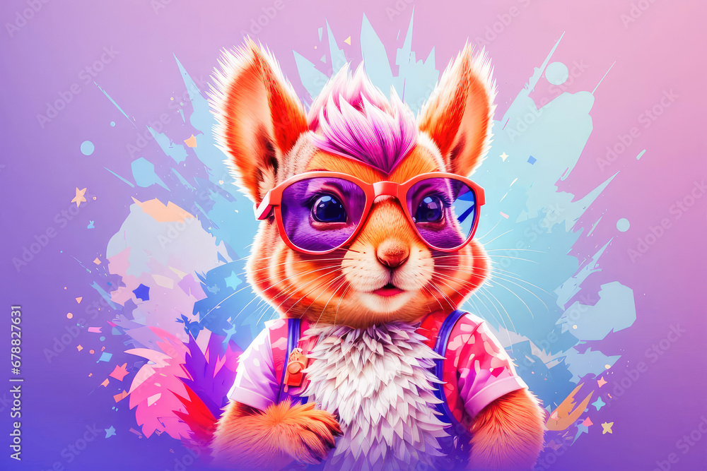 cool animal wearing sunglasses with a abstract colorful. white background cool animal wearing sunglasses with a abstract colorful. white background