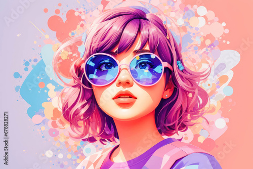 Vibrant Pink: Trendy Woman with Colorful Hair and sunglasses