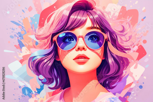 Vibrant Pink: Trendy Woman with Colorful Hair and sunglasses