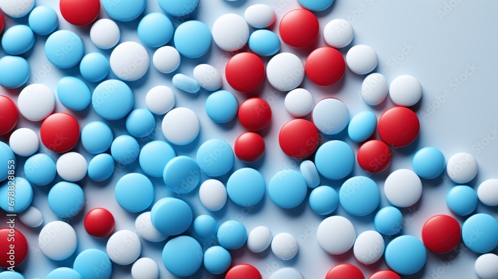 3d rendering of blue and red pills on a blue background
