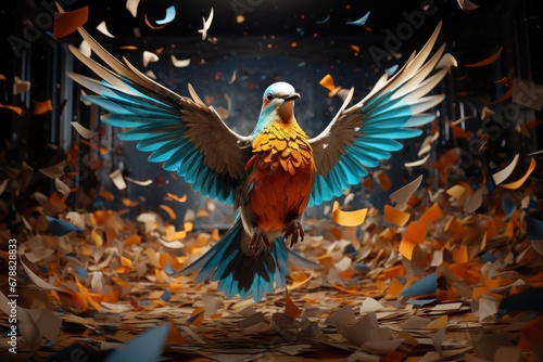 A bird in a surreal style with a fire background