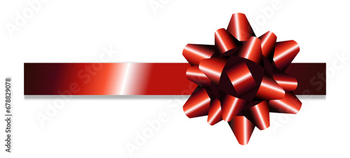 3d red star bow with metallic gradient ribbon. Isolated vector and PNG on transparent background.