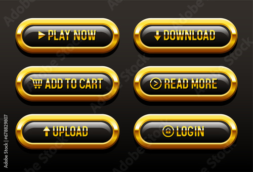 Gold buttons for website. Luxury buttons for web design. Vector set.