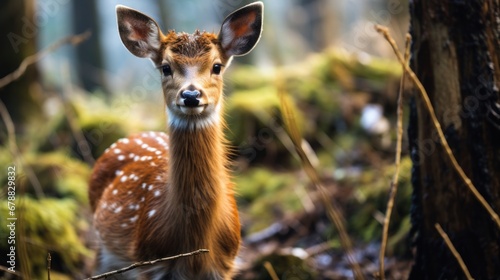 Deer Fawn Canada, Portrait of white standing on grassy field