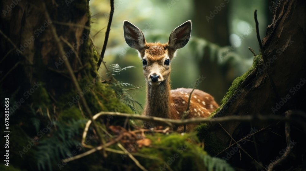 Fawn in the forest. Beautiful young deer in the forest Fawn in the forest. Beautiful young deer in the forest