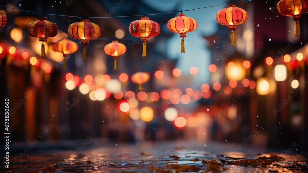 Chinese lanterns on the street at night in Shanghai,China