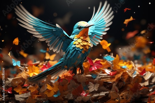 Colorful bird on the background of confetti © Bilal