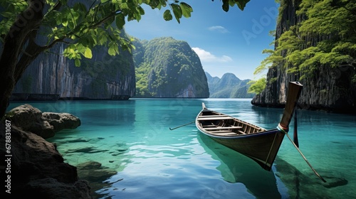 Longtail boat in the sea of Halong bay