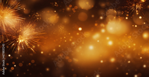 abstract golden Christmas background with fireworks