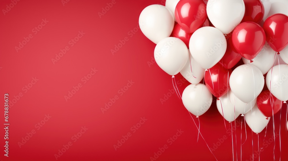 Red and white balloons on a red background Red and white balloons on a red background