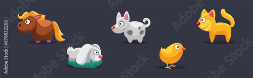Funny Farm and Domestic Animal as Livestock Vector Set