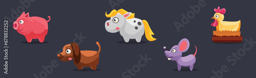 Funny Farm and Domestic Animal as Livestock Vector Set