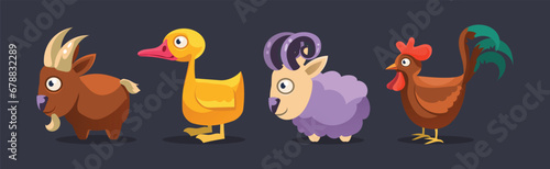 Funny Farm and Domestic Animal as Livestock Vector Set
