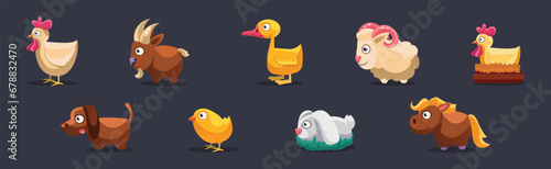Funny Farm and Domestic Animal as Livestock Vector Set