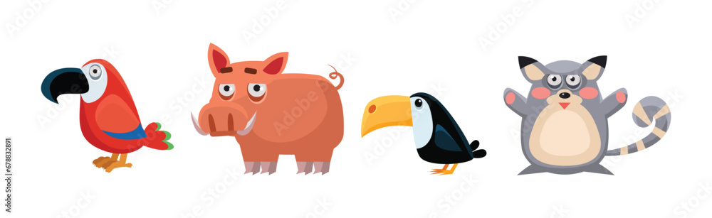 Fototapeta premium Funny African Animals and Zoo Fauna Vector Set