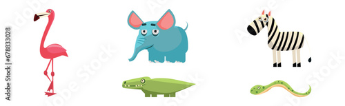 Funny African Animals and Zoo Fauna Vector Set