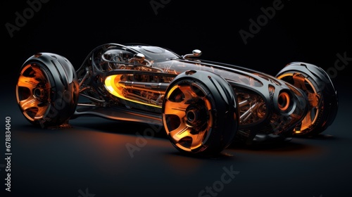 futuristic car in orange light on a black background