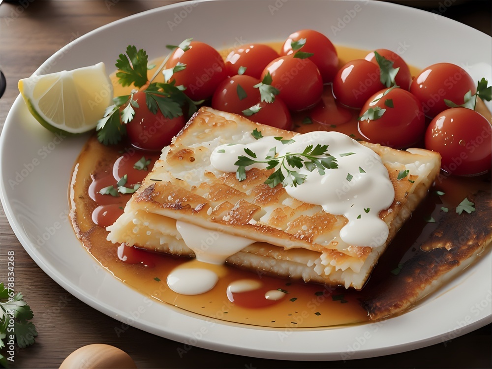 Capture the essence of Saganaki in a mouthwatering food photography shot Generative AI