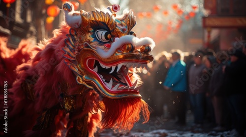 Lion dance during the Chinese lunar new year in Paris, France photo