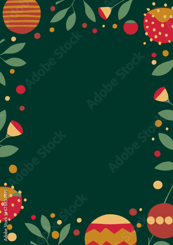 Baubles and Mistletoe Portrait Frame in a fun and cheerful, scandi style. Ideal for Christmas Cards or Invitations
