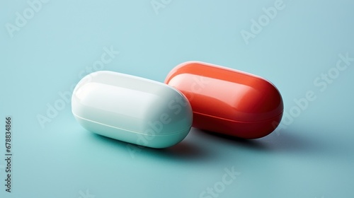 Pills in blue and red colors on a blue background