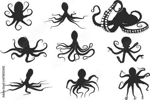 Octopus silhouette, Octopus vector, Octopus SVG, Octopus silhouettes, Octopus clipart, Octopus icon set