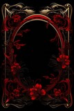 graphic vertical frame, red, flowers, black background, Cornice floreale rossa decorata verticale rettangolare dorso carta cartolina copertina libro