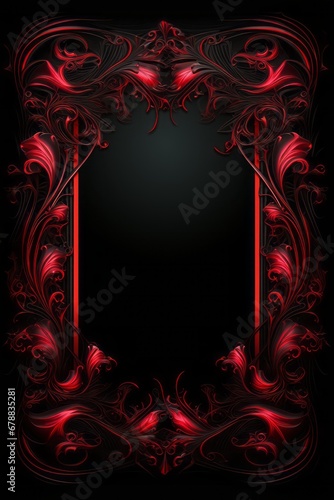 graphic vertical frame, red, flowers, black background, Cornice floreale rossa decorata verticale rettangolare dorso carta cartolina copertina libro