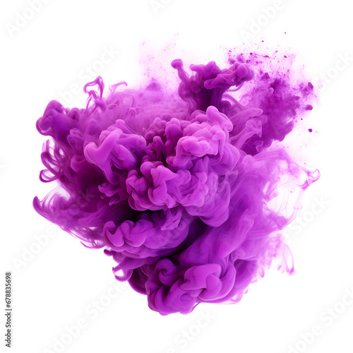 Transparent background hosts a burst of purple smoke explosion.