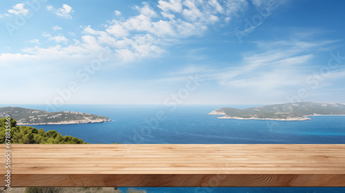 Table against the backdrop of the sea and islands.