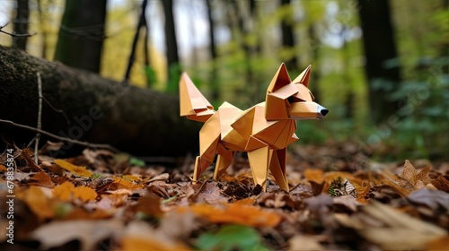 Origami fox in the forest.   © Creative Station