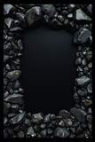 graphic vertical frame, grey, stones, rocks, black background, cornice di pietra decorata verticale rettangolare dorso carta cartolina copertina libro