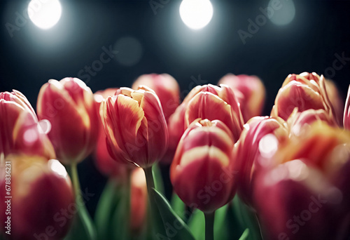 Fioriture nell'Oscurità- Il Fascino dei Tulipani su Sfondo Nero photo