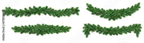 Stampa su tela Christmas tree garland isolated on white