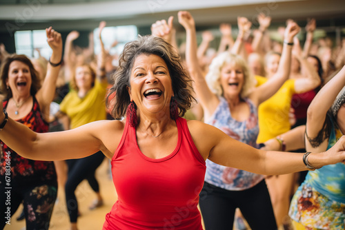 Joyful older women at dance classes